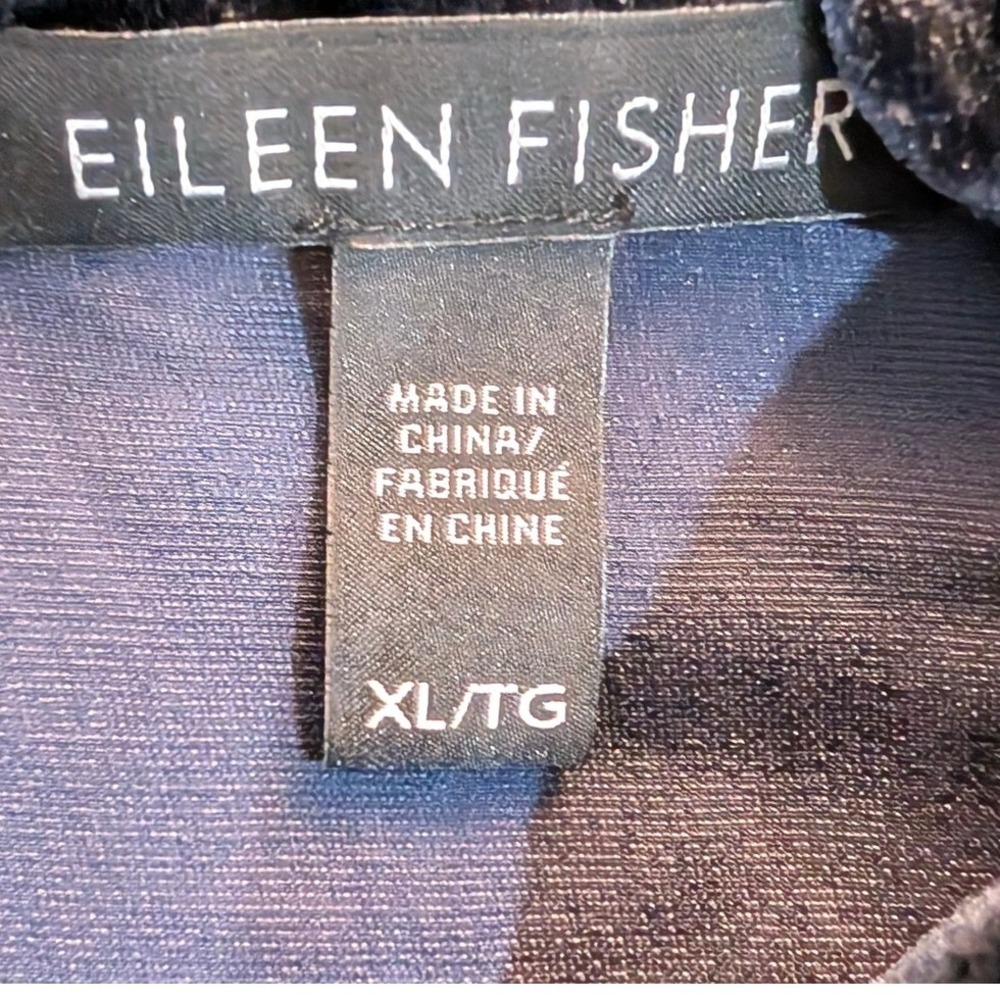 Eileen Fisher Navy Blue Silk Blend Velvet Mock Neck Back Tie Shift Dress XL - Picture 13 of 15